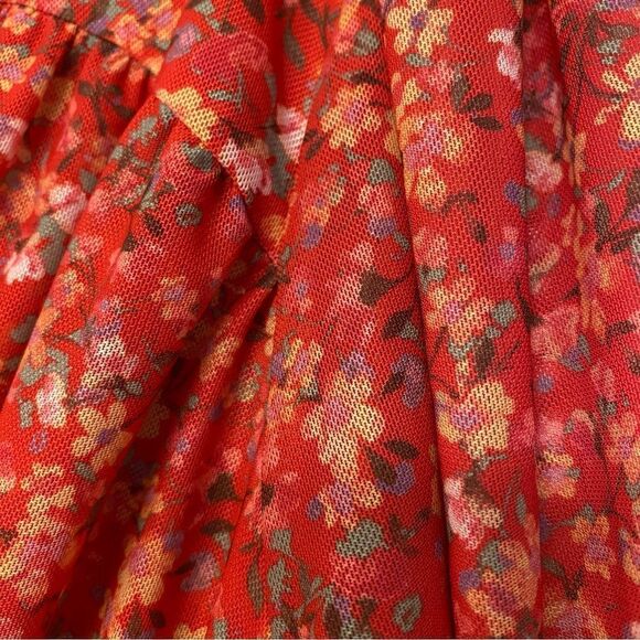 Lane Bryant micro Floral Print v Neck Peasant Prairie boho mesh Blouse red 14/16 - Picture 4 of 11